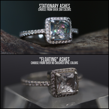Silver Princess Cut Halo Cremation Ring - Our Best Seller! - Available in Sterling or Yellow Gold