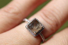 Princess Halo Ring with Hair, Fur, or Fiber Stone - Available in Sterling or Yellow Gold