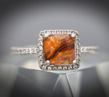 Princess Halo Ring with Hair, Fur, or Fiber Stone - Available in Sterling or Yellow Gold