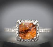 Princess Halo Ring with Hair, Fur, or Fiber Stone - Available in Sterling or Yellow Gold