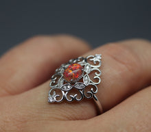 Elegant Silver Cremation Ash Ring with Crushed Opal