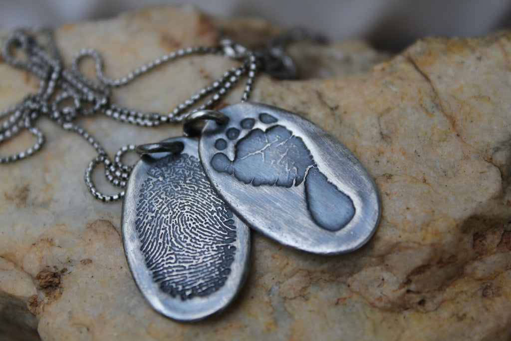 Actual Footprint Necklace with Your Child's Foot Print - Silver - Personalized Foot Print Necklace store - Sterling Silver- Footprint Jewelry