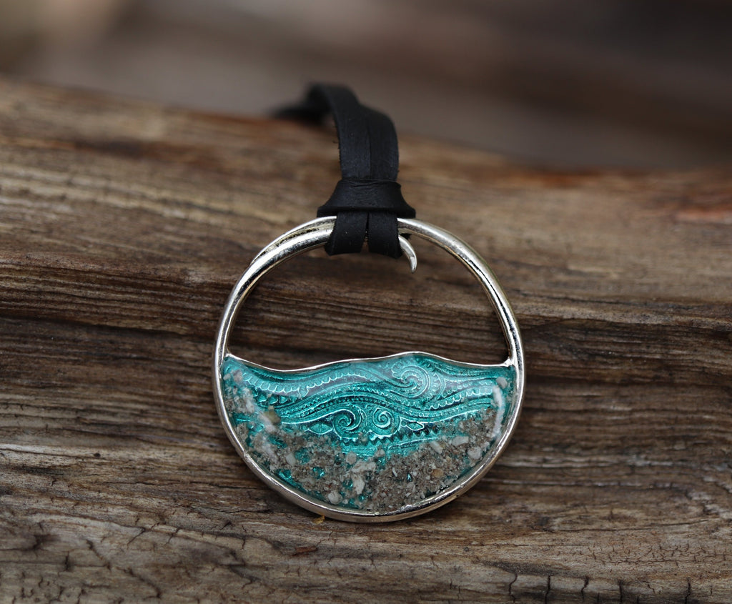 Jersey Shoreline Wave Pendant LARGE: location bead. Jersey Shore, Add your sentimental item. Tribute, Pet Ashes, deals Hair, Sand, Earth