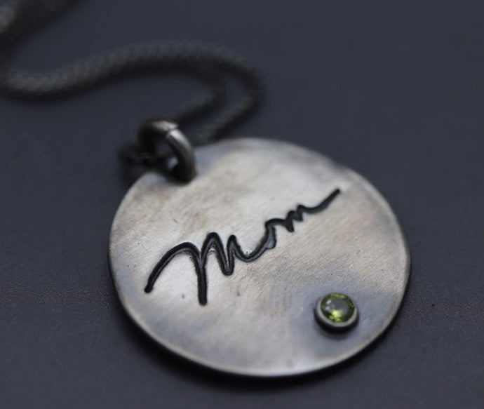 Actual Signature Necklace with Birthstone in Sterling Silver