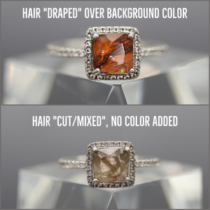 Princess Halo Ring with Hair, Fur, or Fiber Stone - Available in Sterling or Yellow Gold