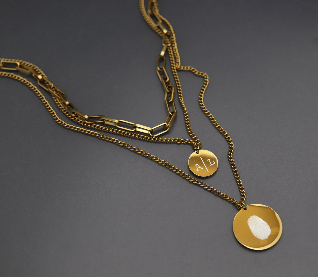 Layered Golden Custom Engraved Necklace, Water and Tarnish Proof