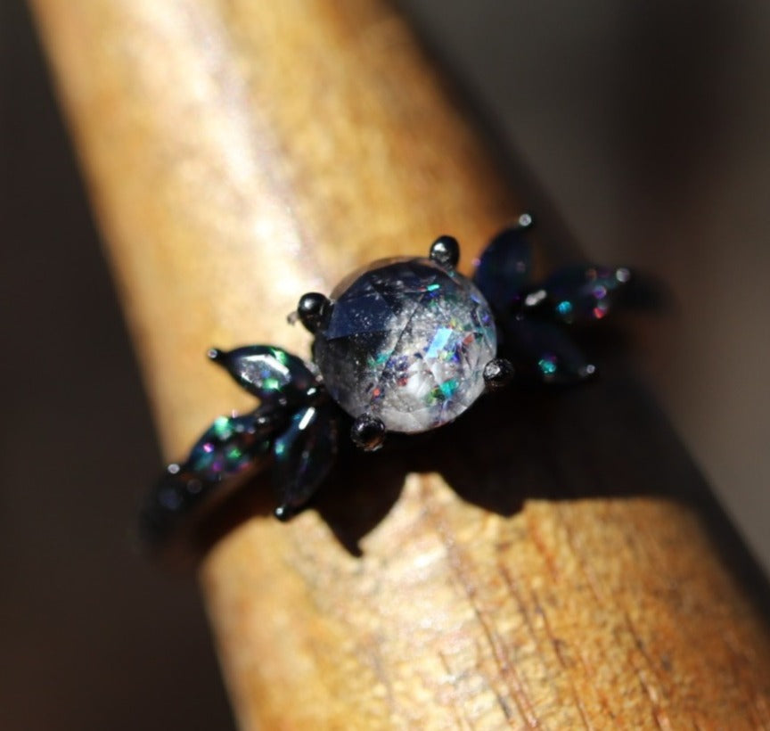 Black Cremation Ashes Ring with 