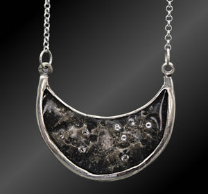 Zodiac Moon Textured Cremation Ashes Necklace with Preciosa Crystals