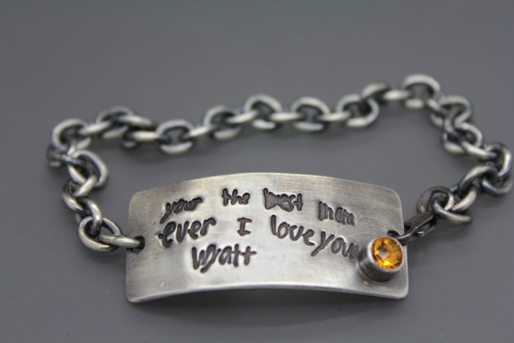 Your Child's Actual Handwriting Or Artwork On A Silver Bracelet - Ashley Lozano Jewelry