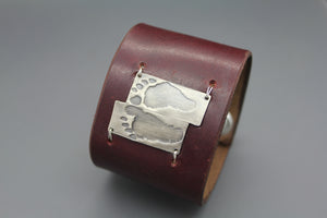 Custom Baby Foot Print Silver And Leather Cuff With Actual Feet Prints - Ashley Lozano Jewelry