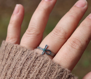 Unisex Silver Ankh Ash Ring with Cremains