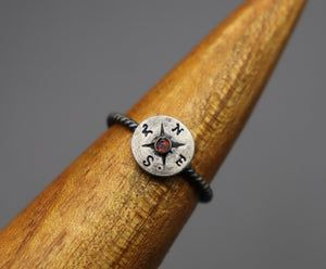 Silver Compass Ring with Cremation Ashes