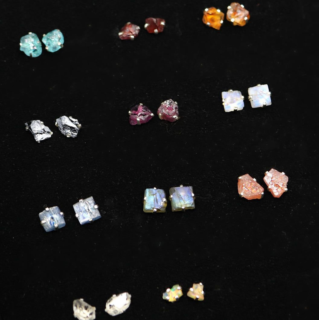 Assorted Natural/Raw Gemstone Stud Earrings, Sterling Silver