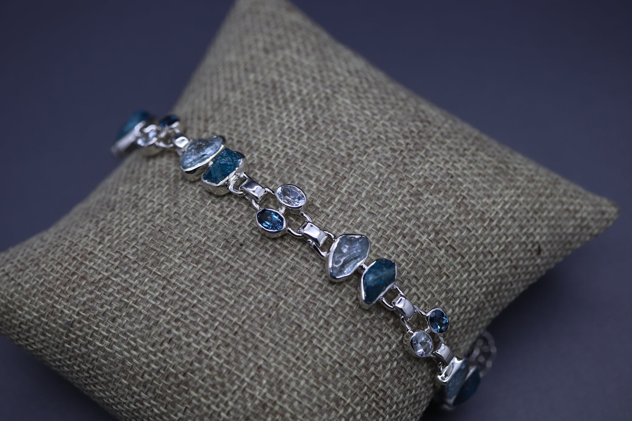 Colby Men's Bracelet with Round Aquamarine | 4.68 carats Round Aquamarine  Men's Bracelet in 14k White Gold | Diamondere
