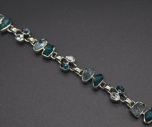 Natural Apatite and Aquamarine Sterling Silver Adjustable Bracelet