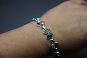 Natural Apatite and Aquamarine Sterling Silver Adjustable Bracelet