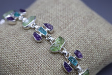 Peridot, Amethyst, and Aquamarine bracelet in Sterling Silver