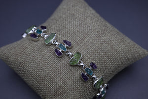 Peridot, Amethyst, and Aquamarine bracelet in Sterling Silver