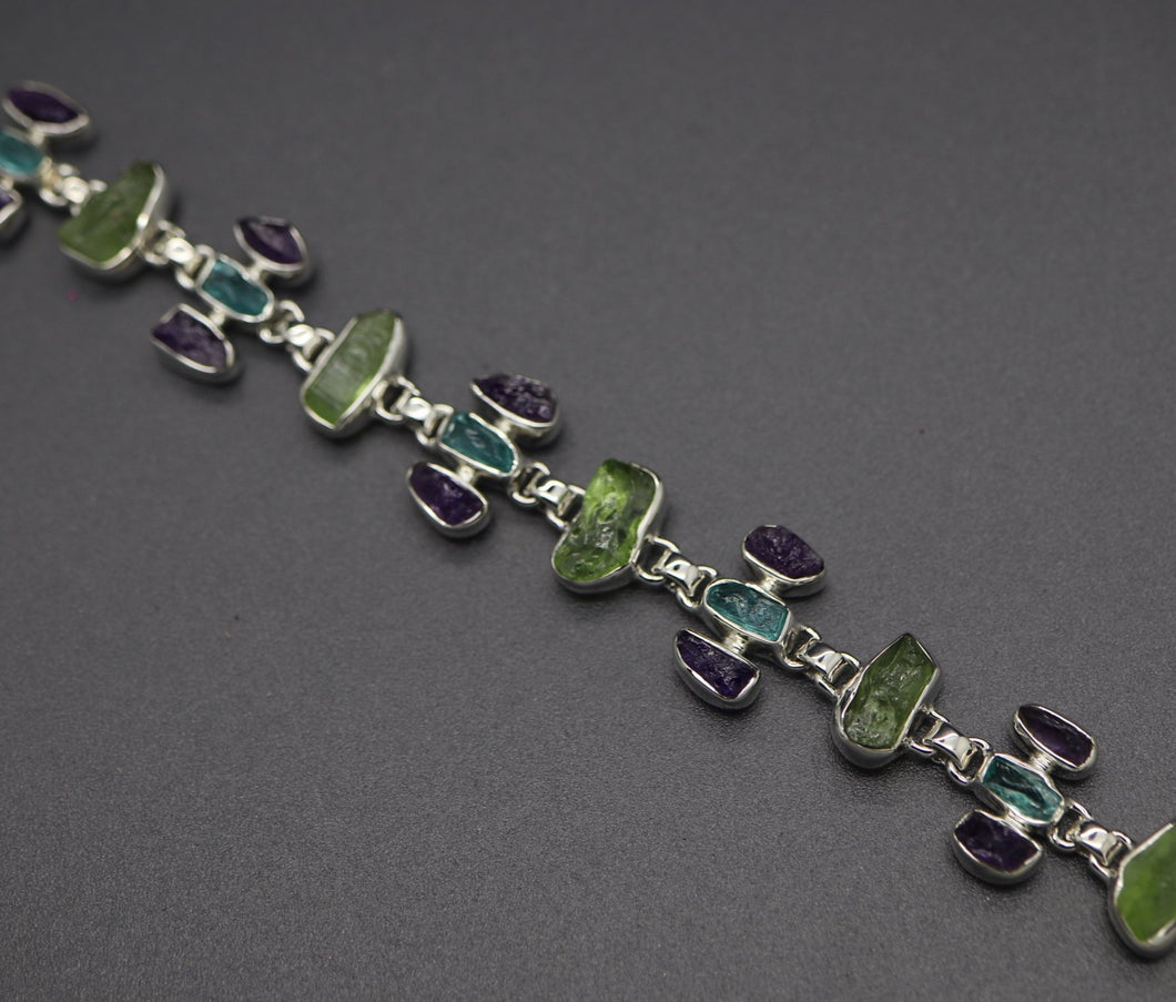 Peridot, Amethyst, and Aquamarine bracelet in Sterling Silver