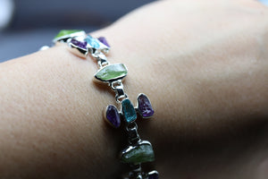 Peridot, Amethyst, and Aquamarine bracelet in Sterling Silver