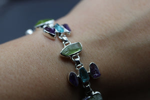 Peridot, Amethyst, and Aquamarine bracelet in Sterling Silver