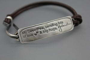 Reserved- Text Message Memorial Bracelet In Sterling Silver And Leather - Ashley Lozano Jewelry