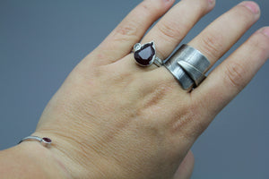 Silver Adjustable Leaf Imprint Wrap Ring - Ashley Lozano Jewelry