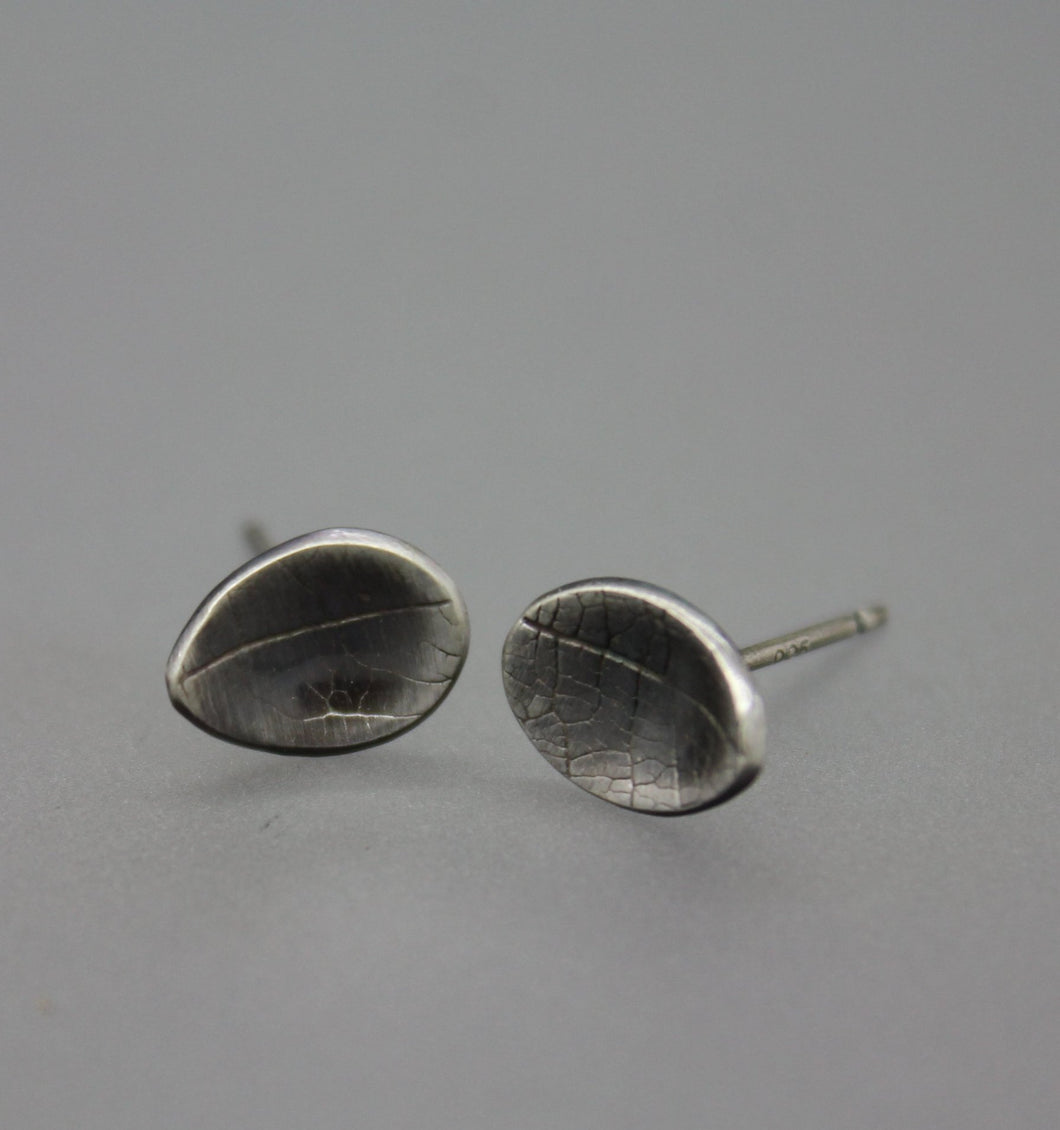 Silver Domed Leaf Imprint Stud Earrings - Ashley Lozano Jewelry