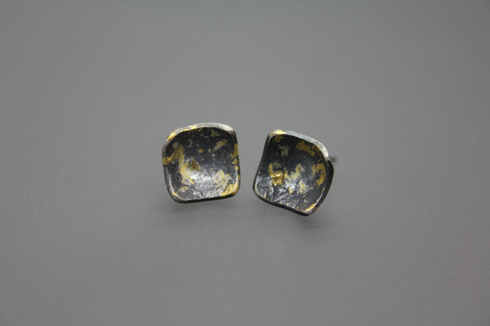 Black and Gold Keum Boo Stud Earrings, Ready to Ship - Ashley Lozano Jewelry