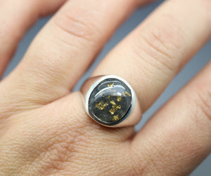 Unisex 24k Gold Flake Signet Ring with Cremation Ashes - Ashley Lozano Jewelry