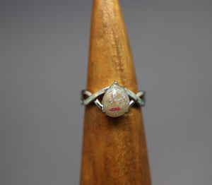 Pear Shaped Cremation Ring with Opal Inlay