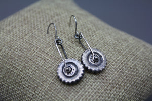 Silver Spinning Tire Earrings Made From Your Child's Toy Car Tires - Ashley Lozano Jewelry