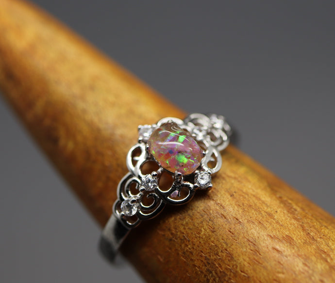 Vintage Inspired Silver Ring with Oval Cremation Ash Stone