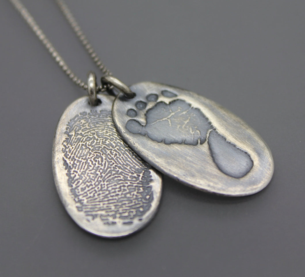 Custom Silver Fingerprint And Footprint Necklace For Dad - Ashley Lozano Jewelry