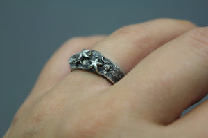 Silver Star And Moon Ring With Diamond Accents - Ashley Lozano Jewelry