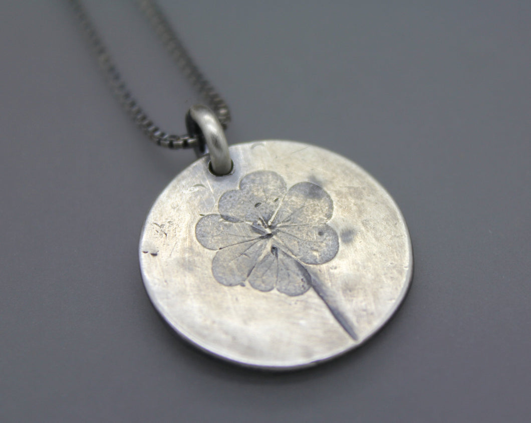 Silver Cremation Necklace with Genuine Clover Impression - Ashley Lozano Jewelry