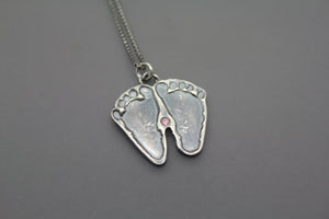 Custom Baby Footprint Necklace In Silver With Birthstone - Ashley Lozano Jewelry