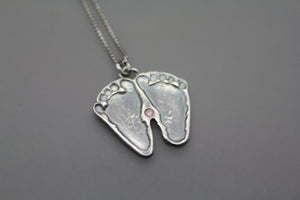 Custom Baby Footprint Necklace In Silver With Birthstone - Ashley Lozano Jewelry