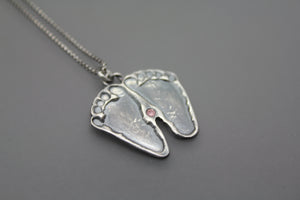 Custom Baby Footprint Necklace In Silver With Birthstone - Ashley Lozano Jewelry