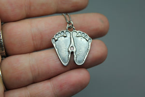 Custom Baby Footprint Necklace In Silver With Birthstone - Ashley Lozano Jewelry