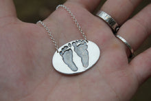 Custom Baby Footprint Oval Necklace in Silver - Ashley Lozano Jewelry