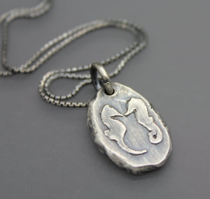 Seahorse Couple on Silver Pebble Pendant - Ashley Lozano Jewelry