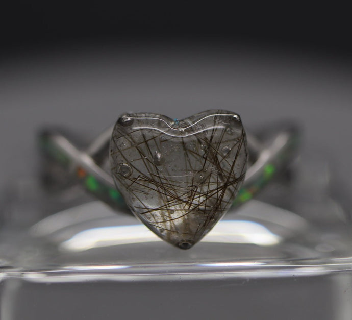 Heart Shaped Memorial Hair Opal Inlay Ring