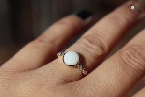 Pure Gold, Genuine Diamond, Natural Round Opal Cremation Ring (PRICE TBD)
