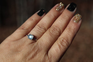 Solitaire Moonstone or Checkered Quartz Cremation Ring