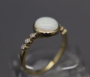 Pure Gold, Genuine Diamond, Natural Round Opal Cremation Ring (PRICE TBD)