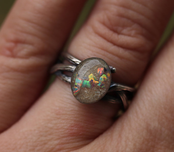 handmade cremation ring with opal