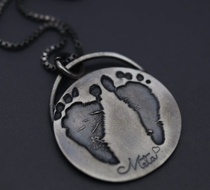 Handmade Baby Footprint Necklace, Custom Made From Your Child's Actual Prints