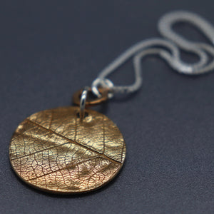 Double Sided Mixed Metal Leaf Imprint Necklace, Ready to Ship - Ashley Lozano Jewelry
