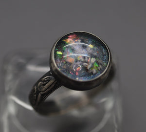 Glass Galaxies Cremation Ring with Patterned Band